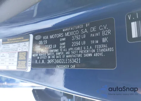 2020 Kia Forte Lxs из США, поврежденный, VIN 3KPF24AD2LE163421